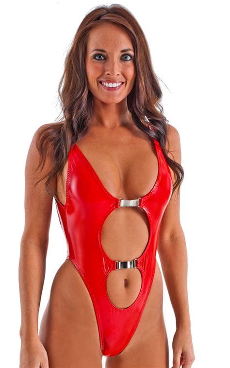 One Piece Keyhole Rio Bikini In Super Stretch Red Vinyl By Skinz