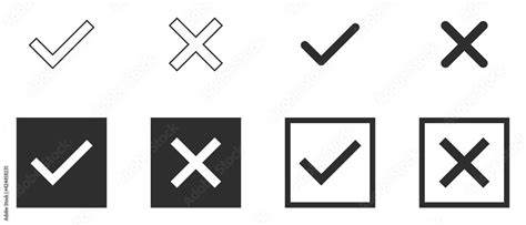Set Of Black And White Tick And Cross Simple Chek Marks Icon Yes Or