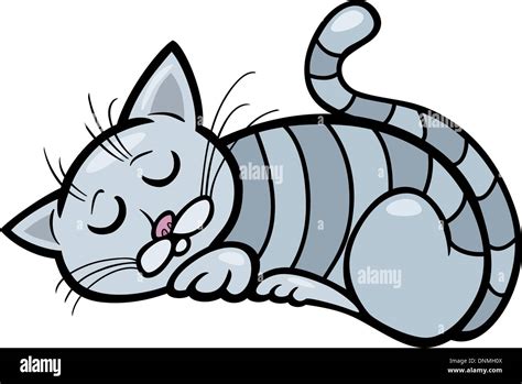 Cartoon Illustration Of Sleeping Gray Tabby Cat Stock Vector Art