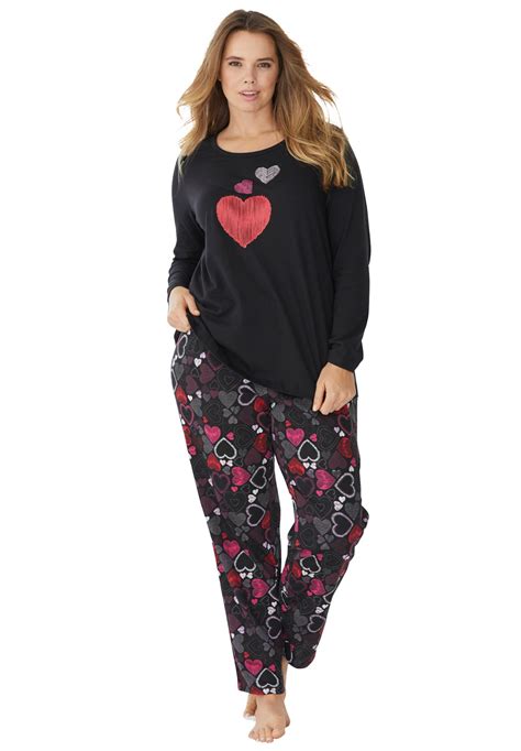 Dreams And Co Dreams And Co Womens Plus Size Long Sleeve Knit Pj Set