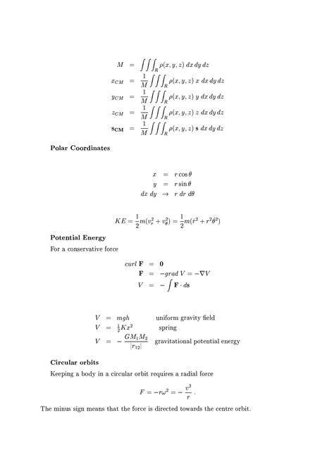 Solution Formula Sheet Of Classical Mechanic Studypool