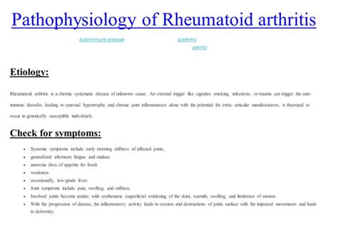 Pathophysiology Of Rheumatoid Arthritis Ppt