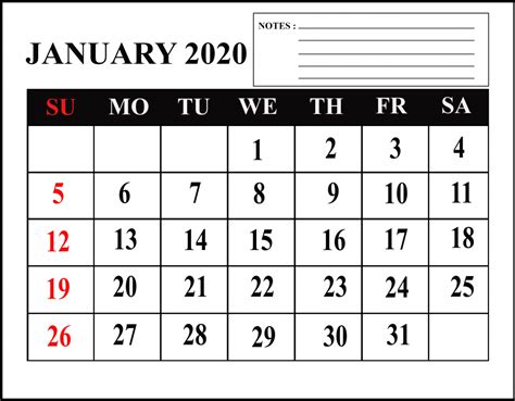 Free Printable January 2020 Calendar Template In Pdf Excel Word