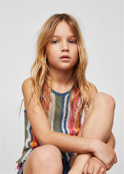 Mango Crochet Striped Top Girls Kids 11 12 Years 152cm Fashion