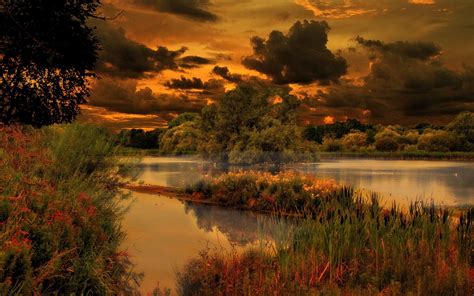 Wallpaper Landscape Forest Sunset Lake Nature Reflection