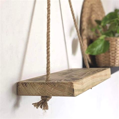 Hanging Rope Shelf Made From Rustic Reclaimed Wood Shelves Rope
