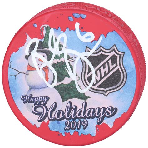 brock boeser vancouver canucks autographed inglasco 2019 happy holidays hockey puck nhl