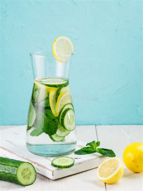 Infused Detox Water With Cucumber Lemon And Mint Stock Image Image