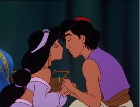 Jasmine And Aladdin About To Share A Romantic Kiss Aladdin And