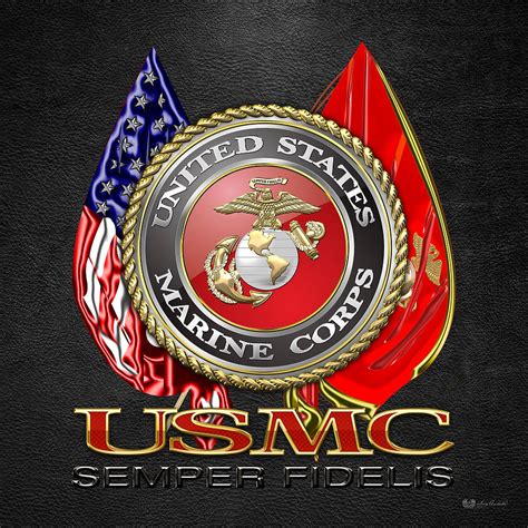 U S Marine Corps U S M C Emblem On Black Digital Art By