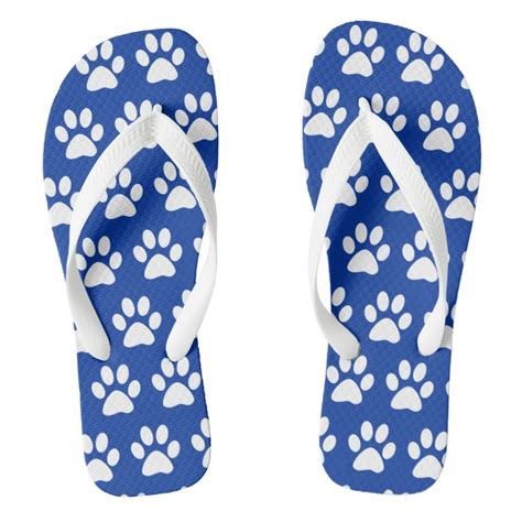 Dog Paw Prints On Royal Blue Flip Flops