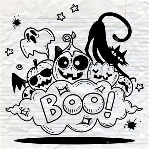 Premium Vector Happy Halloween Contour Outline Doodle Paper