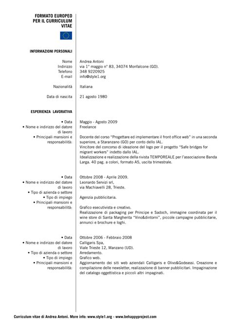 Modello curriculum vitae europeo download. formato europeo per il curriculum vitae