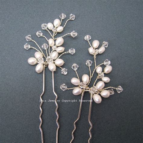 3 Bridal Hair Pin Set H002 Light Ivory Fresh By Adriajewelry Gold
