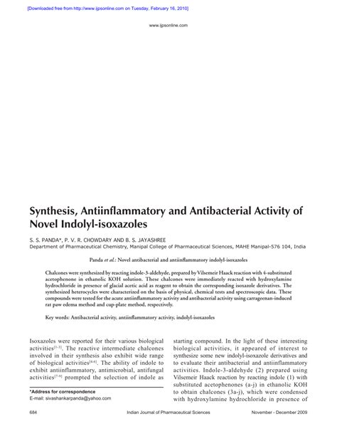 PDF Synthesis Antiinflammatory And Antibacterial Activity Of Novel