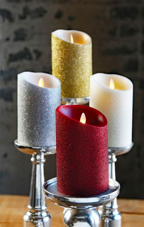 Moving Flame Gold Glitter Candle Battery Operated 35 X 5