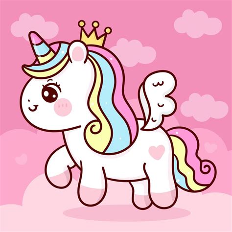 Cute Unicorn Vector Princess Pegasus Fly On Pastel Sky With Sweet Cloud