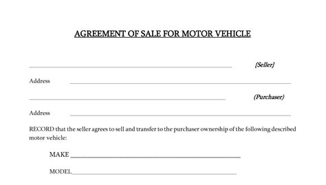 Agreement Of Sale For Motor Vehicle