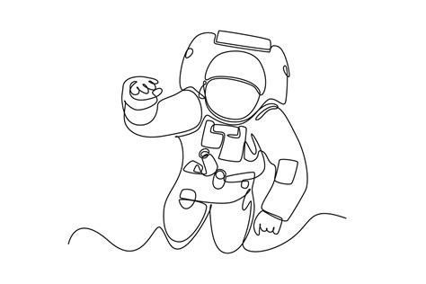 Continuous One Line Drawing Astronaut Floating In Space Outer Space