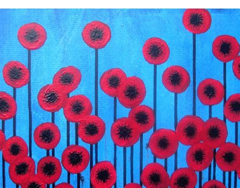 Red Poppies On Blue Remembrance Day Art Poppy Art Red Poppies