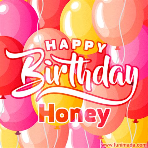 happy birthday honey colorful animated floating balloons birthday card
