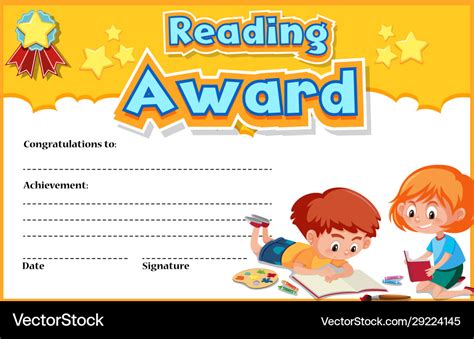 Certificate Template For Reading Award With Kids Vector Image