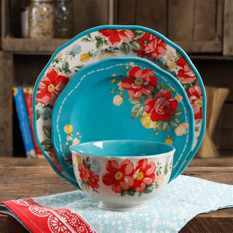 Great dinnerware set for both everyday meals and the pioneer woman vintage floral turquoise single stoneware dinner plate. The Pioneer Woman Vintage Floral 12-Piece Dinnerware Set ...