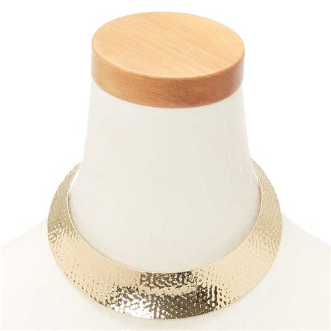 Gold Hammered Collar Choker Necklace Claires Us