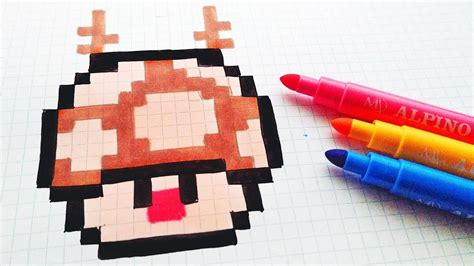 La pixel art facile da fare si propone ai bambini piccoli, come attività ludica e didattica. Handmade Pixel Art - How To Draw a Rudolph Mushroom #pixelart Merry Christmas - clipzui.com