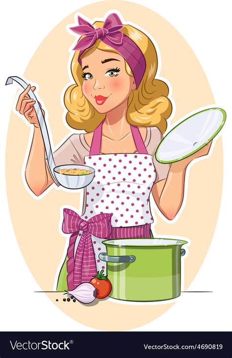 Housewife Girl Cooking Food Royalty Free Vector Image