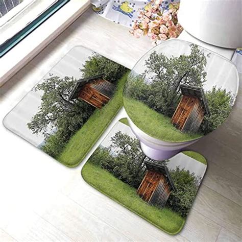 Bathroom gradient rugs luxury chenille mat set, soft plush shower rug + toilet mat, microfiber striped shaggy carpet, machine washable bath mats (curved set, 32 x 20/20 x 20, black) average rating: Bathroom Rugs Sets 3 Piece Outhouse,Wooden Little Hut Barn ...