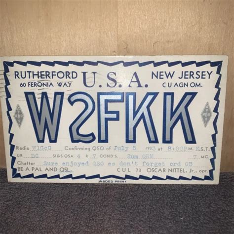 Vintage Ham Radio Qsl Card 1933 Ripley Rutherford New Jersey 17