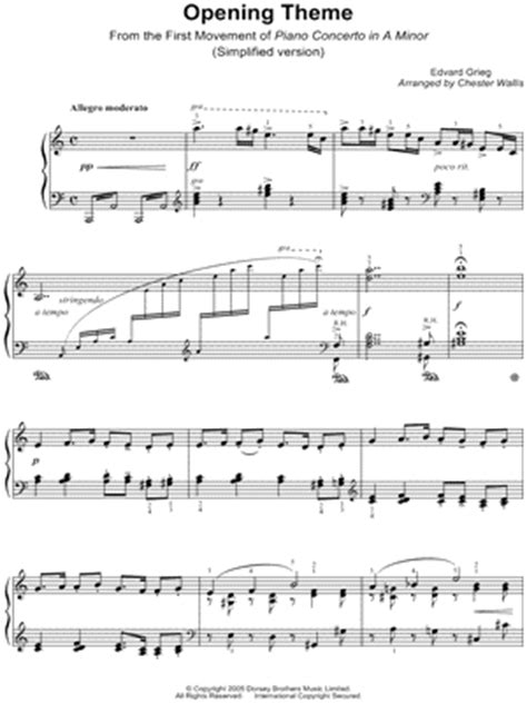 Print this page or download a pdf chord sheet print. Edvard Grieg "Piano Concerto in A minor - Opening Theme from the 1st Movement" Sheet Music ...