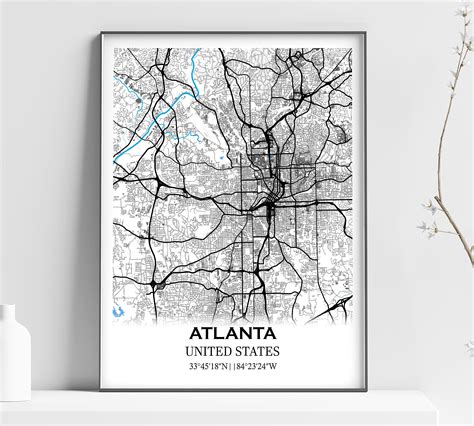 Map Of Atlanta Usa America Home Decor Wall Decor Office Map
