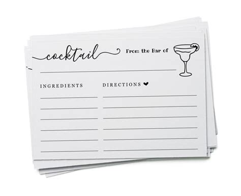 Cocktail Recipe Card Printable Template For Brewery Shower Etsy