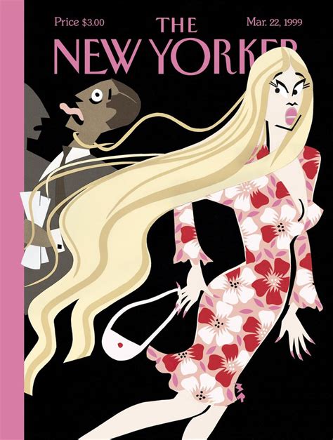 an advertisement for the new yorker featuring a woman with long blonde hair and a mouse
