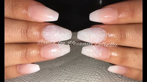 Pink And White Ombre Acrylic Nails With Glitter Elevate Your Nail Game