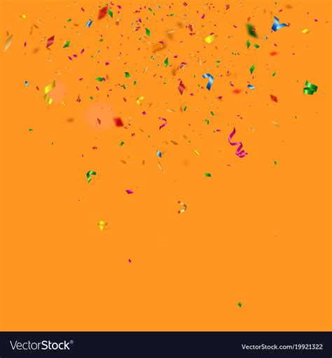 Colorful Confetti Falling On Orange Background Vector Image