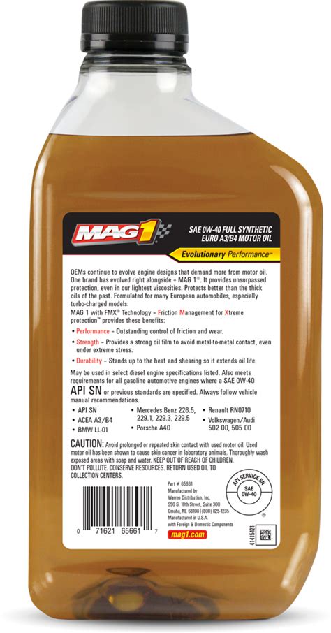 Mag 1 Full Synthetic European 0w‑40 A3b4 Motor Oil