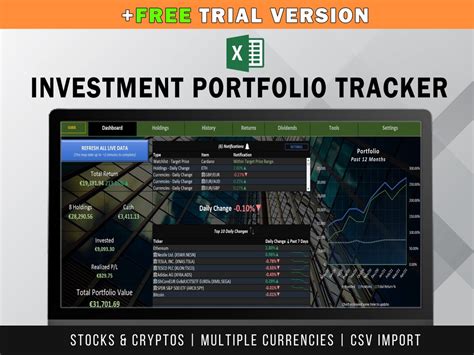 Portfolio Tracker Excel Template Spreadsheet Stocks Cryptocurrencies