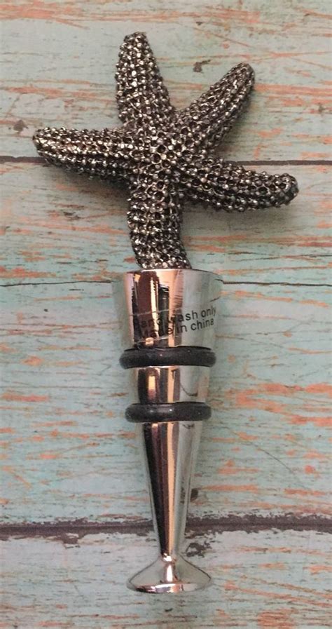 Each 4.5 x 0.75 x 2.5 bottle stopper has a sturdy chrome base with a dramatic 3d shiny pebbled resin starfish topper. Silver Tone Metal Starfish Wine Bottle Stopper Heavyweight ...