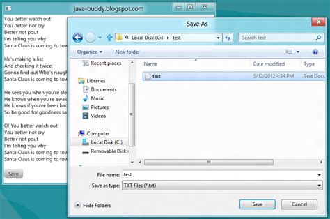 Java Buddy Save File With Javafx Filechooser