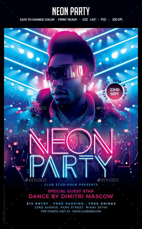 Neon Party Flyer Template Clubs And Parties Events