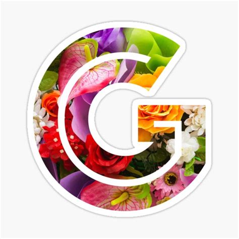 The Letter G Is Surrounded By Colorful Flowers And Leaves Sticker On A