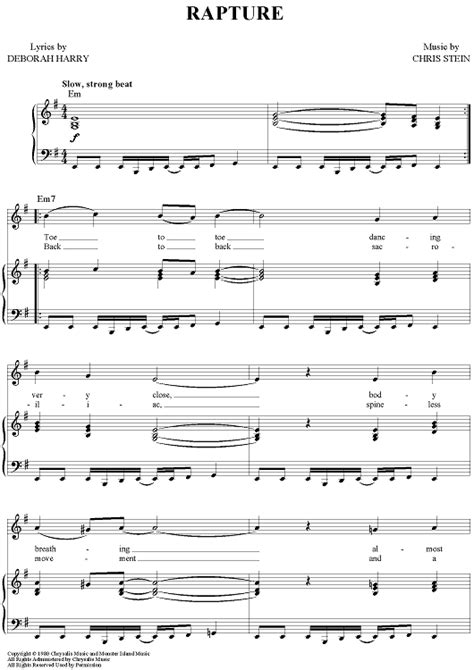 Rapture Sheet Music By Blondie For Pianovocalchords Sheet Music Now