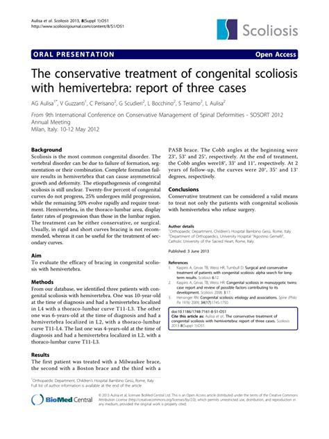 Pdf The Conservative Treatment Of Congenital Scoliosis With