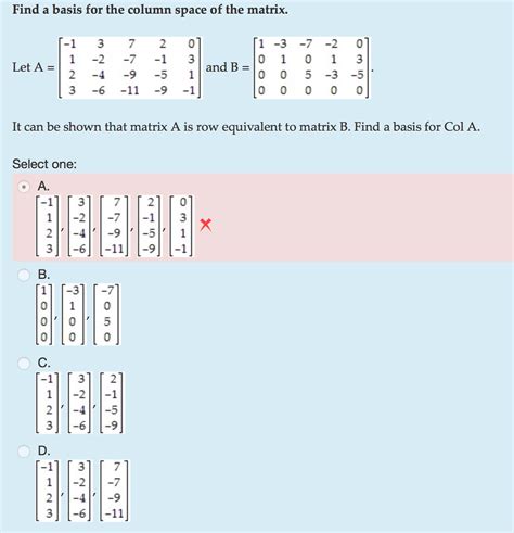 Pivots are in columns 1, 2 and 4. Solved: Find A Basis For The Column Space Of The Matrix. L ...