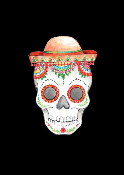 Painted Skull Pattern In Mexican Style In Sombrero Stock Illustration