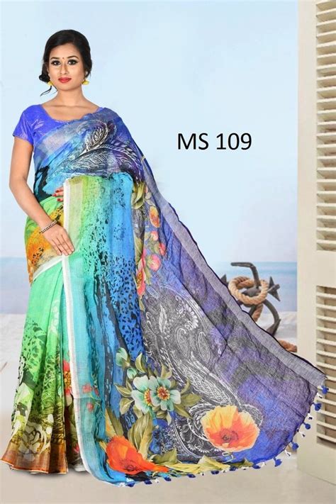 Maniar Digital Printed Linen Saree With Blouse Piece At Rs 2499 In