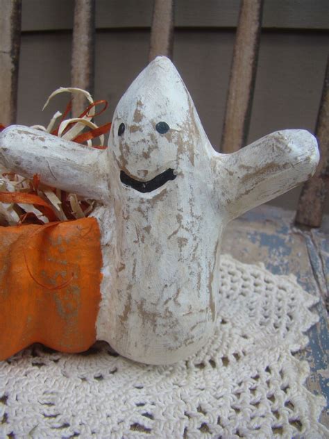 Halloween Ghost Pumpkin Paper Mache Candy Bowl White And Etsy